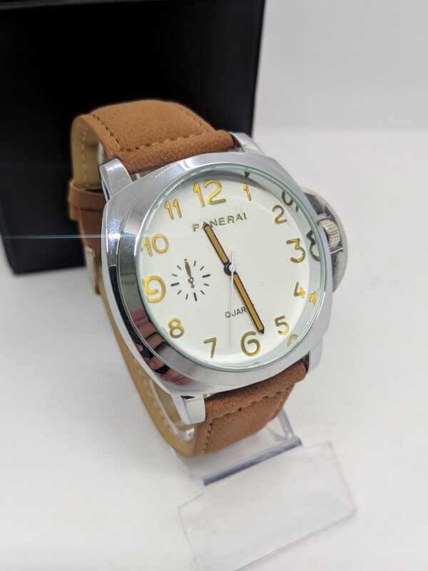 Relógio Panerai - Prata / Branco P/couro Marrom - Image 3