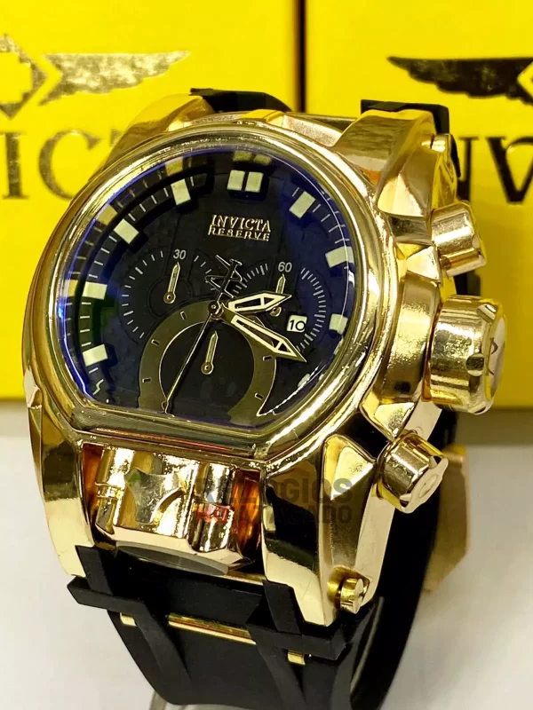 Relógio Masculino Invicta Zeus Magnum Linha Gold One Dourado fundo Preto Pulseira de Borracha Preta - Image 3